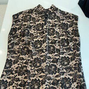 Pamela Barish, Vintage Mandarin Black Lace Dress, Size Extra Small